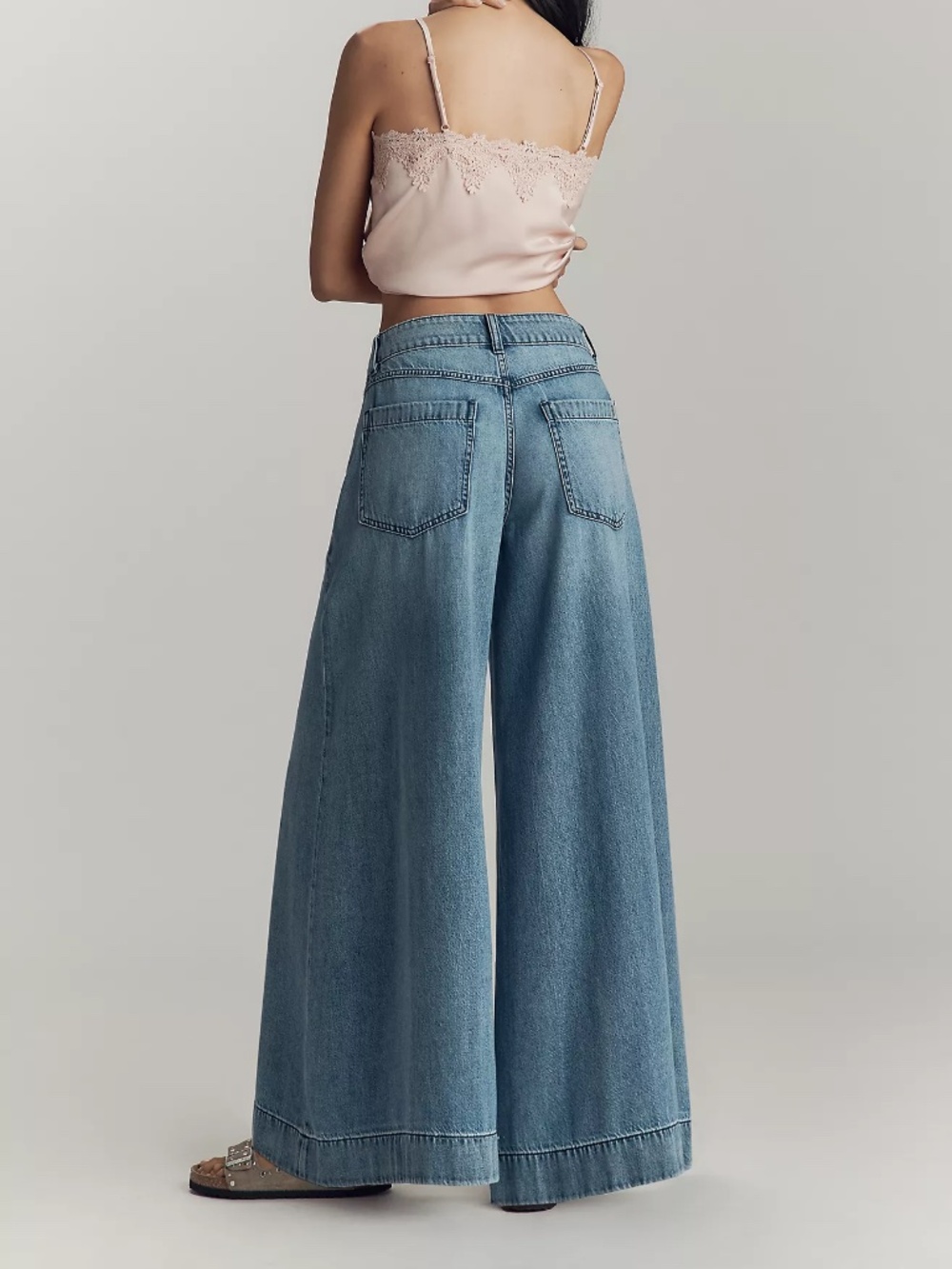 Pilcro Wide-Leg Light Blue Denim Jumpsuit Pants - Picture 2 of 6